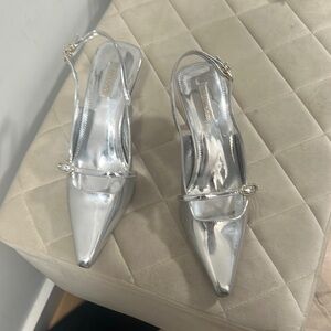Elegant Silver Slingback Heels
